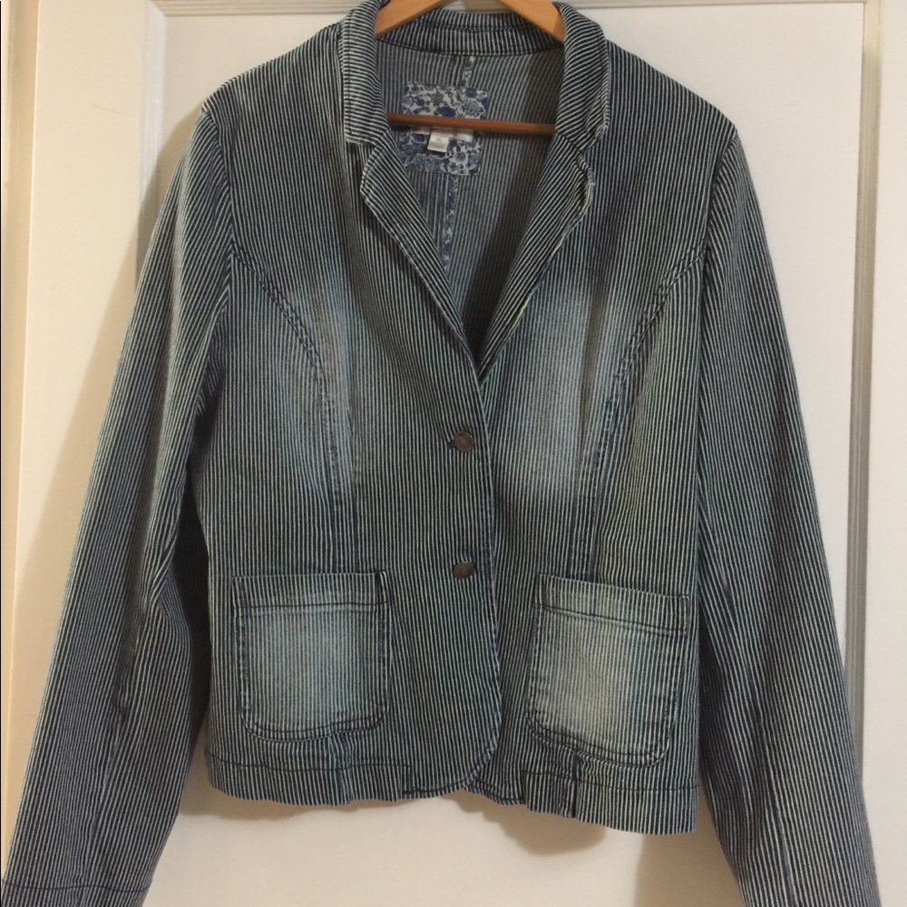 Striped Denim Stretch Blazer